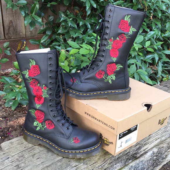 combat boots with roses